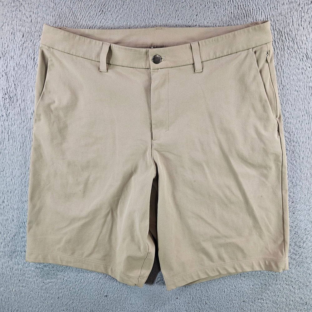 Lululemon Mens Commission Shorts Khaki Tan Technical Chino Golf Shorts Size 35